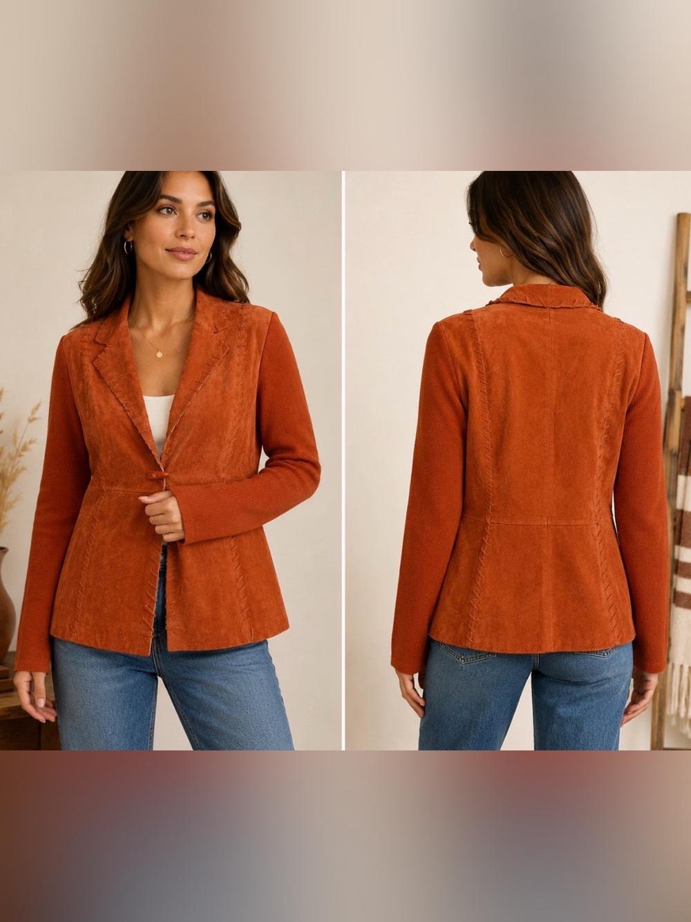 Stonebridge Signature Suede Whipstitch Jacket/Blazer Orange Size L